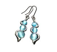 CuLtP Wellenförmiger Kurven-Anhänger, Baumelnde Haken-Ohrringe, Blauer Katzenauge-Stein, Tropfen-Ohrringe, Reiki-Balance-Kristall-Ohrringe, Edelstein-Yoga-Schmuck Für Frauen, Mädchen, Geschenk