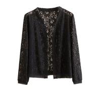 CuLtP Womens Shrugs Leichte Spitze 3/4 Ärmel Vorne Offen Bolero Cardigan Cover Up Häkelkurzmantel, Vintage Mesh Party Shrug Bolero Abendjacke,Schwarz,M