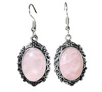 CuLtP Zierliche Inlay-Ohrringe Mit Rundem Anhänger, Baumelnde Hakenohrringe, Rosenquarz-Ohrringe, Reiki-Balance-Kristall-Ohrringe, Edelstein-Yoga-Schmuck Für Frauen, Mädchen, Ehefrau, Geschenk