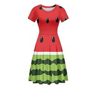 Cumagical A-Linie Etuikleid Kurz Brautkleider Casual Sexy Hohe Taille Freizeitkleid, Cartoon-Wassermelone, 3XL