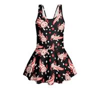 Cumagical Badekleid für Mädchen, lässig, ärmellos, einteiliger Badeanzug, Urlaub, Reisen, Sommer, Rundhalsausschnitt, 3-13 Jahre, Pink Axolotl Star, 5-6 Jahre