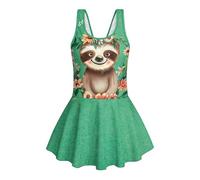 Cumagical Mädchen-Badekleid, leicht, Rundhalsausschnitt, Sommer, Urlaub, ärmellos, einteiliger Badeanzug mit Rock, Faultier, 12-13 Jahre