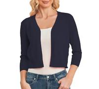 CUNYI Damen Bolero 3/4 Ärmel Strickjacke V-Ausschnitt Kurz Cardigan Leichter Elegant Casual Basic, Marine XXL