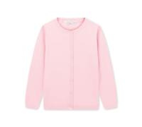 CUNYI Mädchen Rundhals-Strickjacke Leichter Baumwoll-Strickpullover zum Knöpfen mit Knöpfen Schuluniform Lässiger süßer Mantel Oberbekleidung, Blassrosa 170