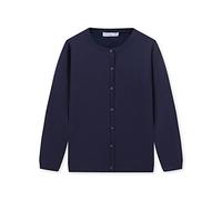 CUNYI Mädchen Rundhals-Strickjacke Leichter Baumwoll-Strickpullover zum Knöpfen mit Knöpfen Schuluniform Lässiger süßer Mantel Oberbekleidung, Marineblau 150