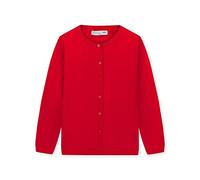 CUNYI Mädchen Rundhals-Strickjacke Leichter Baumwoll-Strickpullover zum Knöpfen mit Knöpfen Schuluniform Lässiger süßer Mantel Oberbekleidung, Rot 160