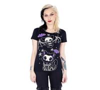 Cupcake Cult Gotisch T-Shirt Skelly Katze Punk Anime Cartoon Totenkopf Kätzchen, Schwarz, XL