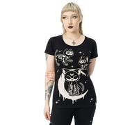 Cupcake Cult Moonlit T-Shirt Gothic Cat Himmelsmuster Schwarz Damen Gothic Top, Schwarz, L