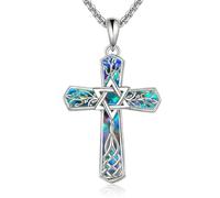 CUPENDA Davidstern Kreuz Halskette 925er Sterlingsilber Jüdischer Stern Lebensbaum Keltischer Knoten Anhänger Kette Halskette Jüdisch Christlicher Valentinstag Schmuck für Damen und Herren