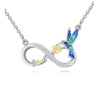 CUPENDA Infinity Kolibri Halskette 925 Sterling Silber Infinity Kolibri Gänseblümchen Anhänger Tier Schmuck für Damen und Kolibri Liebhaberinnen