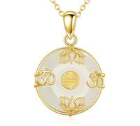 CUPENDA Jade Lotus Kette Halskette 925 Sterlingsilber Lotusblüte Om Anhänger Halskette 14 Karat Vergoldet Jadeschmuck für Frauen Damen