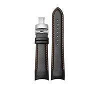 Cupfriend 22/23/24mm gebogenes Ende Schnittstelle Echtleder Casual Uhrenarmband Anti-Schweiß-Armband mit polierter Schnellverschluss-Faltschließe, 24mm