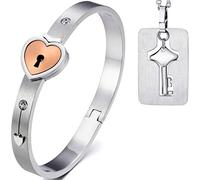 Cupimatch 2Pcs Paare Armband Halskette Set Herz Schloss und Schlüssel für Ehepaar Liebe Verliebte Edelstahl 18cm Armreif Damen 45cm Kete Herren