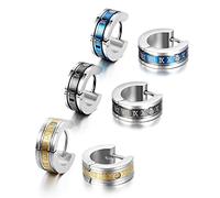cupimatch 3 Paar Vintage Edelstahl Huggie Scharnier Creolen cz Piercing für Männer Frauen mit römischen numerischen Gravieren 4 mm