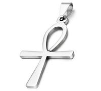 Cupimatch Ägyptisches Ankh Kreuz Halskette: klassischer Edelstahl Kohlenstoff Cross Anhänger mit 54cm Kette Retro Schlüssel des Lebens Vintage Ägyptischer Amulett Schmuck für Damen Herren, Silber