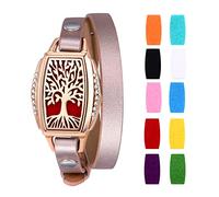 Cupimatch Aromatherapie Damen Armband Lebensbaum Edelstahl Hohl Rund Medaillon Armreif Aroma Locket Diffuser Duftstofflocket mit 10Pcs Baumwolltuch Rosegold Rosegold