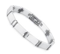 Cupimatch Damen Armband, Edelstahl Keramik Link Armreif Armschmuck Silber Weiß
