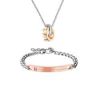 Cupimatch Damen Armband Halskette Schmuck-Set, Edelstahl Armreif Armkette mit Gravur „Always Remember I love you Mom“ und Krone Ringe Anhänger Kette Set, Rosegold