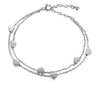 Cupimatch Damen Armband Herzen Armkette Armschmuck Fußkette, Doppelt Kette Armband für Frauen Mädchen Armreif Silber, Rosegold (Silber-Herzen)