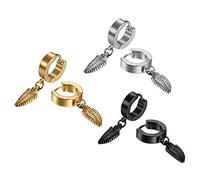 Cupimatch Feder Ohrringe Creolen Set: 3 Paare Edelstahl Gothic Vintage Blatt Huggie Ohrstecker Elegant Klappcreolen Klassische Boho Ohrhänger Ohrclips Geburtstag Schmuck Geschenk für Jungen Mädchen