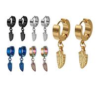 Cupimatch Feder Ohrringe Creolen Set: 5 Paare Edelstahl Gothic Vintage Blatt Huggie Ohrstecker Elegant Klappcreolen Klassische Boho Ohrhänger Geburtstag Schmuck Geschenk für Männer Frauen Unisex