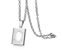 Cupimatch Fotoanhänger Medaillon zum Öffnen: Quadratische Kette Bilder Foto Anhänger Rechteckige Kette Damen Amulett Halskette mit 45cm Kette Silber