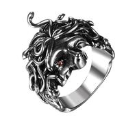 Cupimatch Gothic Schlangenring Medusa Ring: Vintage Cool Edelstahl Schwarzer Siegelring mit rotem Zirkonia Rock Punk Dark Schlangen Haar Fingerring Biker Schmuck für Damen Herren, Größe 71