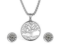 Cupimatch Halskette Ohrstecker Schmuckset Lebensbaum: Eleganter Silber Edelstahl Baum des Lebens Kette und Ohrringe Set Damen mit Strass, Geschenk zum Weihnachten Geburtstag Valentinstag Muttertag