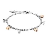 Cupimatch Herz Armband Damen Fußkettchen Edelstahl Rosegold Silber, Herzen Glocken Anhänger Fusskette Armkette für Damen Mädchen Frauen