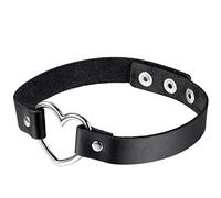 Cupimatch Herz Choker Halsband Damen: Gothic Punk PU Leder Halsreif mit Elegant Herz-Ring Verstellbar Kragen Halskette Hip-Hop Halloween Schmuck Geschenk für Frauen Mädchen, Schwarz