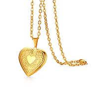 Cupimatch Herz Medaillon zum Öffnen für Bilder Foto Anhänger mit Gravur LOVE YOU Kette Damen Amulett Halskette mit 45cm Kette, Gold