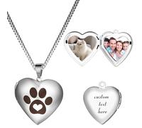 Cupimatch Herz Medaillon zum Öffnen: Personalisierte Haustier Bilder Halskette mit Pfoten-Motiv für 2 Fotos Elegant Edelstahl Herzanhänger mit 61cm Kette Geschenke für Eltern Kinder Familienmitglieder