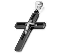 Cupimatch Kreuz Halskette Edelstahl Herren: Religiöser Zweifarbig Schwarz Silber Hohl Kreuzanhänger mit 3mm Gliederkette Vintage Weihnachten Männerschmuck für Herren Damen