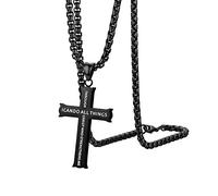 Cupimatch Kreuz Halskette Herren Edelstahl Kette mit Bibel Gravur für Männer Hals Schmuck Christ Anhänger Jungen 56cm, Schwarz