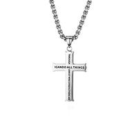 Cupimatch Kreuz Halskette Herren Edelstahl Kette mit Bibel Gravur für Männer Hals Schmuck Christ Anhänger Jungen 56cm, Silber