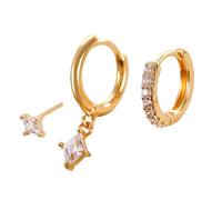 Cupimatch Ohrringe Damen Gold 3er-Set: Kleine Creolen mit Zirkonia Anhänger Ohrstecker Minimalistisch Vintage Schmuck Geschenk für Frauen Mädchen Geburtstag Valentinstag Weihnachten Muttertag
