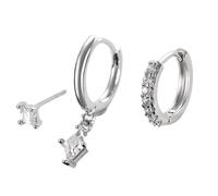 Cupimatch Ohrringe Damen Silber 3er-Set: Kleine Creolen mit Zirkonia Anhänger Ohrstecker Minimalistisch Vintage Schmuck Geschenk für Frauen Mädchen Geburtstag Valentinstag Weihnachten Muttertag