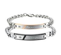 Cupimatch Pärchen Armband, Edelstahl Herz Lieben Paare Partner Panzerkette Armreif mit Zirkonia Gravur Keep me in you heart, rosegold schwarz silber