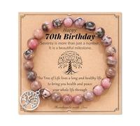Cupimatch Perlenarmband Naturstein Lebensbaum: Elegant Edelstein Armband mit Grußkarte Baum des Lebens Anhänger Damenarmbänder Armreif Happy 70th Birthday Geburtstag Geschenk für Frauen Oma Mama