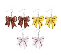 Cupimatch Softball Schleifen Ohrringe für Damen: S925 Silber Nadel Hypoallergen Ohrhänger Acrylmaterial Sportlich Lustig Preppy Stil Schmuck für Sportspieler Liebhaber & Fans