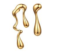 Cupimatch Teardrop-Ohrringe Asymmetrisch Edelstahl Damen: Elegant Glänzend Ohrstecker Ungleiche Ohrhänger earrings Modeschmuck Geburstag Muttertag Geschenk für Frauen Mama Mädchen, Gold