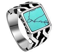 Cupimatch Türkis Ring Herren Siegelring: Vintage Breiter Bandring aus Edelstahl Retro Biker boho Blau Quadrat Edelstein Daumenring Vatertag Geburtstag Amulett Geschenk für Männer Freund, Größe 67