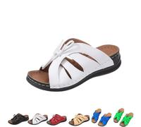 CupitiDU Damen-Sandalen mit Schleife, Fußgewölbeunterstützung, elegant, breit, geschlossene Zehenpartie, Slipper, Keilsandalen, lässige Sommerschuhe, weiß, 45 EU