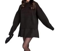 CupitiDU Herbst-Strickkleid-Set, einfarbig, lässiger College-Stil, 2024, langärmelig, bauchfrei, Mini-Röcke, Anzüge, 2-teiliges Pullover-Set, lässiger lockerer Strickpullover, Minirock, Lounge-Set,