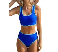 CUPSHE Damen Bikini Set U Ausschnitt High Waist Tank Bikini Breite Träger Häkelpaspel Cheeky Bademode Zweiteiliger Badeanzug Swimsuit