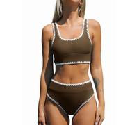 CUPSHE Damen Bikini Set U Ausschnitt High Waist Tank Bikini Breite Träger Häkelpaspel Cheeky Bademode Zweiteiliger Badeanzug Swimsuit