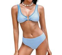 CUPSHE Damen-Bikini-Set, zweiteiliger Badeanzug, V-Ausschnitt, wendbar, verstellbare Träger, U-Ring, Haken, Badeanzug, Bademode, Weiß/Blau Geo, S
