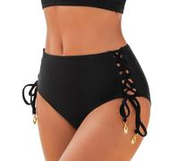 CUPSHE Damen Bikinihose High Waist Side Tie Schnüren Cheeky Badehose Bikini Slip Bikini Bottoms Schwarz S