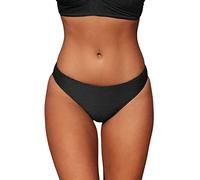 CUPSHE Damen Bikinihose Low Waist Brazilian Style Gerippte Badehose Hipster Unifarben Cheeky Bikini Slip Schwarz XL