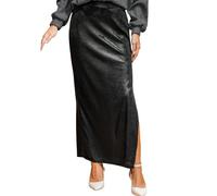 CUPSHE Damen Bleistiftrock Maxi mit Pailletten High Waist Figurbetont Abendrock mit Seitenschlitz Rock Schwarz S